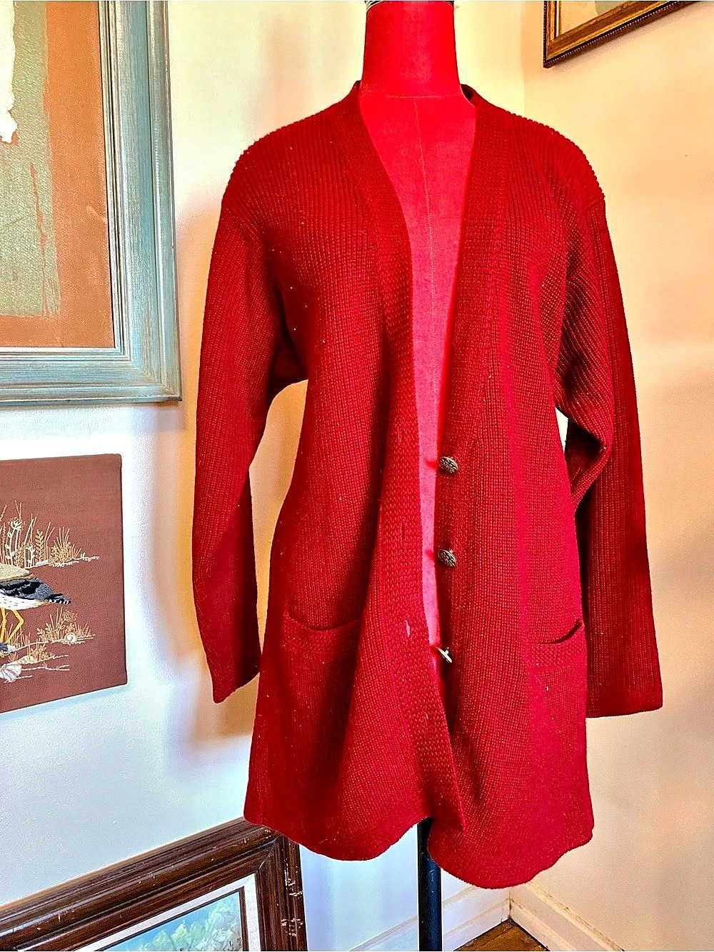 Vintage Red Knit Longline Cardigan